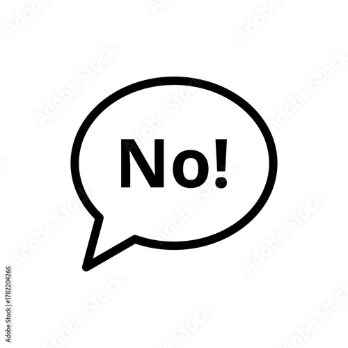 No speech bubble icon, graphic element for refusal, denial, stop, cancellation, and negative response communication.