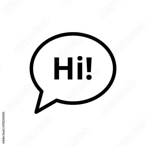 Hi! speech bubble icon for greeting, welcome, communication, message, chat, or social media interaction design
