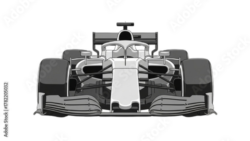 Monochromatic front view illustration of a modern open-wheel racing car