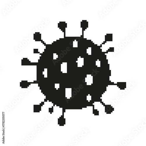 Virus Structure Pixel Art Icon. Microbiology, Infection, And Disease Representation Symbol. Pathogen Illustration For Health Awareness. Isolated Vector Illustration