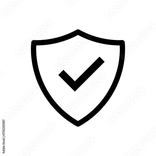 Shield with checkmark icon symbolizing security, protection, data verification, safety, approved services, and quality assurance.