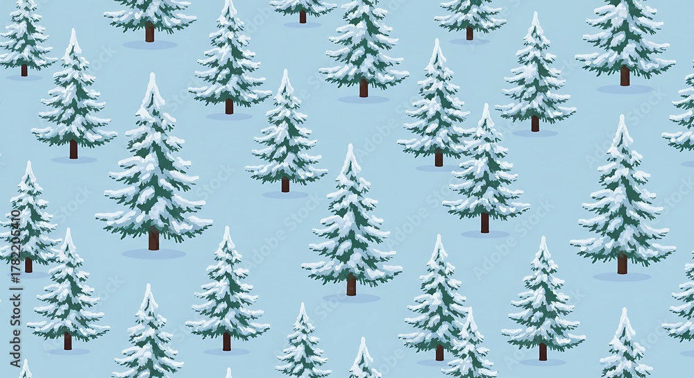 Obraz premium Snow-covered pine trees create a beautiful winter forest pattern.