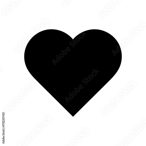 Black heart shape isolated on a pure white background, symbolizing love, passion, romance, care, and digital likes or favorites