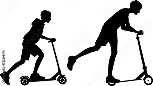 Scooter Silhouette: Energetic figures glide on scooters, capturing the essence of active motion, dynamic silhouettes portray the joy of leisure and mobility.