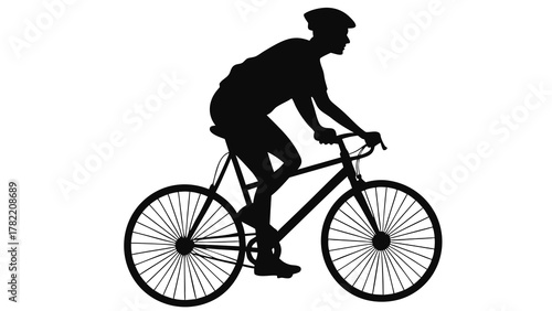 Silhouette Cyclist's Journey: A silhouette of a cyclist riding with focused determination on a bicycle, a symbol of freedom, activity, and travel. A simple yet engaging image to inspire action.