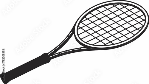 Tennis Racket Illustration: A sleek, monochrome illustration showcases a tennis racket, a symbol of sport and leisure, meticulously crafted with clean lines and sharp details.