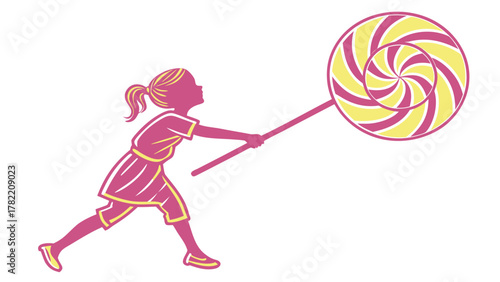 Child and Lollipop: A whimsical illustration captures a young child holding up giant lollipop, embodying the simple joys of childhood and playful innocence. 