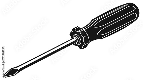 Precision in Hand: A detailed vector graphic presents a classic flathead screwdriver, the essential tool for precise adjustments.