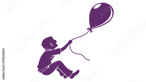 Boy and Balloon Silhouette: A captivating illustration portrays a silhouette of a young boy joyfully interacting with a floating balloon, celebrating imagination and innocence.