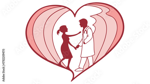 Embracing Health and Hope: A symbol of healthcare, depicting a doctor and a patient within a heart.  It reflects medical care and mutual understanding. 