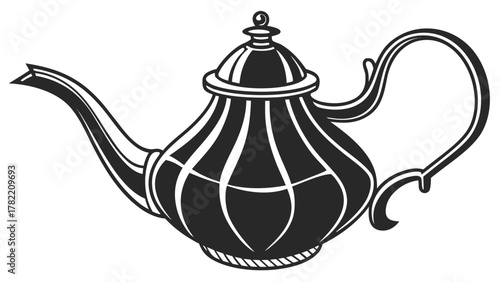 Antique Teapot: A timeless, elegant, and stylish teapot, meticulously depicted in a two-tone design, symbolizing warmth, refreshment, and the comforting rituals of tea time.