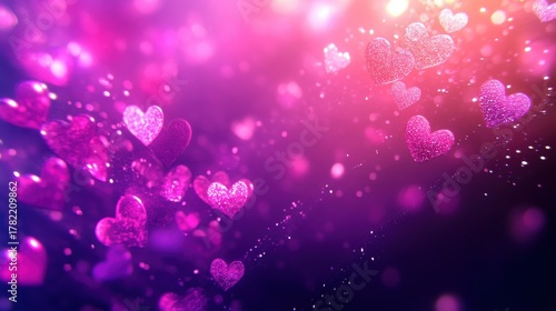 Sparkling pink hearts floating in a magical bokeh background, perfect for romance, love, and valentines day celebrations