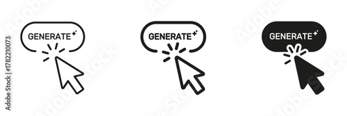 Generate Button With Cursor Click Icon Set. Digital Interaction And User Interface Design Symbol Collection. Web Navigation And Online Action Representation. Isolated Vector Illustration