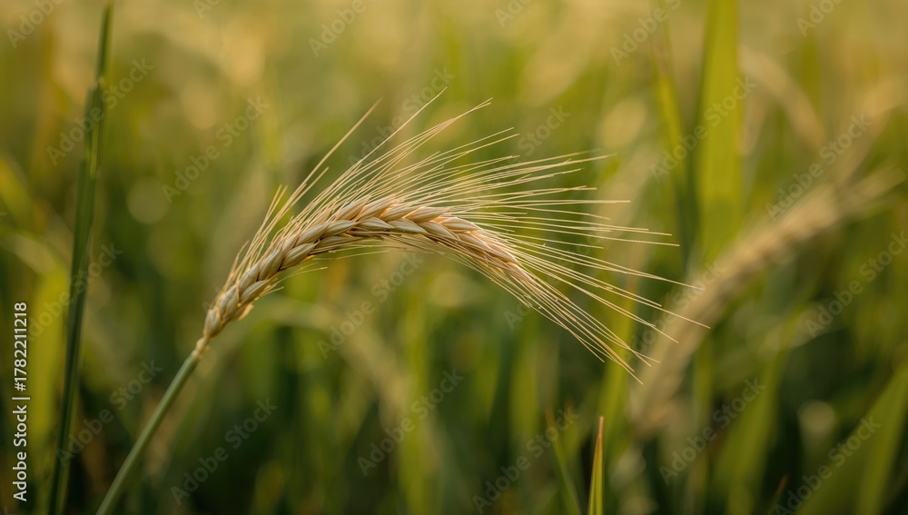 Fototapeta premium Close-up of an oat ear in a field, showcasing the plant's growth and resilience