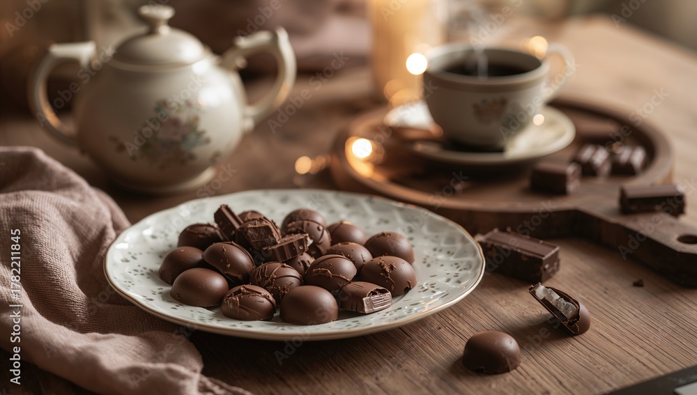 Fototapeta premium Chocolate sweets arranged neatly on a plate, indulgent treat option
