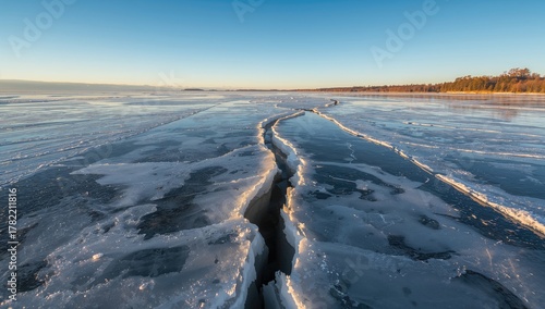 Fototapeta Naklejka Na Ścianę i Meble -  Cracks Forming on Frozen Water Surface