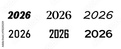 Collection of the year 2026 in different fonts for graphic design projects
