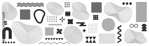 Set of geometric shapes. Halftone line elements design, retro elements for web, wavy, advertisement, commercial banner, poster, leaflet, billboard, sale. Collection trendy halftone vector geometric sh