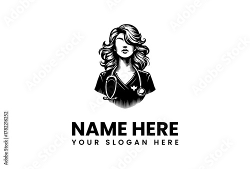 Professional Medical Doctor Nurse Female Icon Logo Design