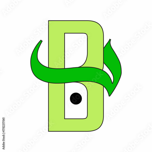 Creative letter B and Arabic letter Ba (ب) logo design. Bilingual monogram with a green leaf or swirl element.