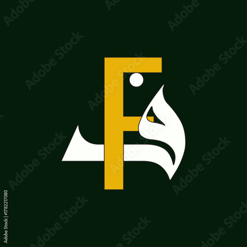 Elegant letter F and Arabic letter Fa (ف) logo concept. Creative Arabic calligraphy fusion with Latin alphabet.