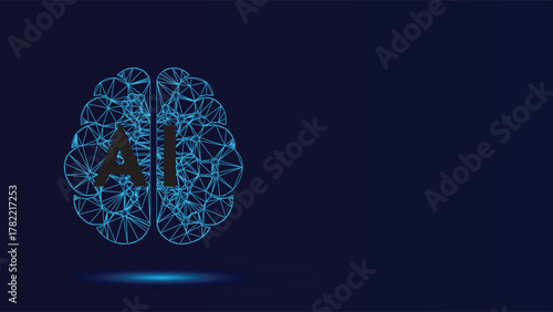 Artificial Intelligence Concept with Brain Silhouette Neural Network Connection Machine Learning Vector Graphic on Blue Backdrop Future Technology Innovation Design