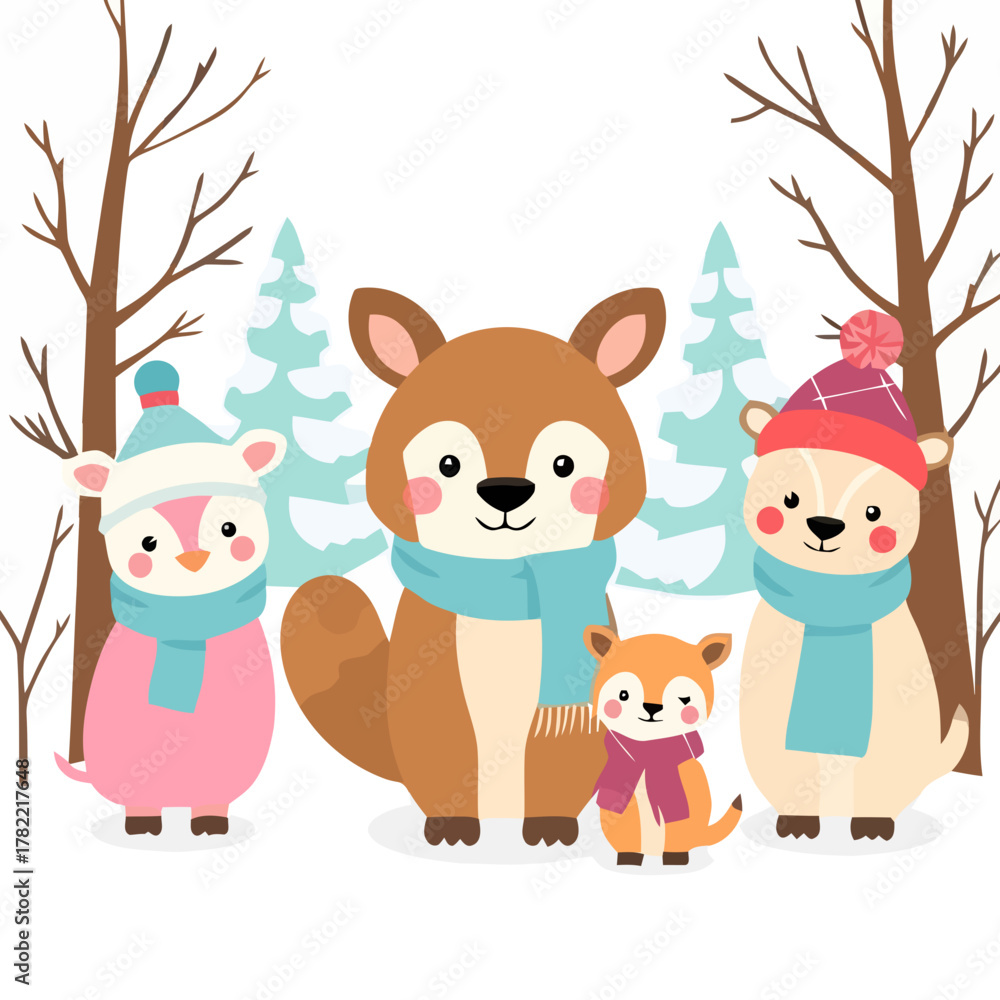 Naklejka premium Cute winter animals vector illustration