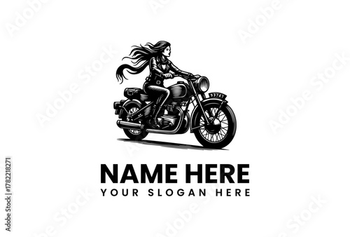 Vector logo of a woman riding a motorcycle Classic design for emblem or branding, EPS 159