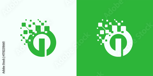 Digital Power Button Logo with Dispersing Pixels