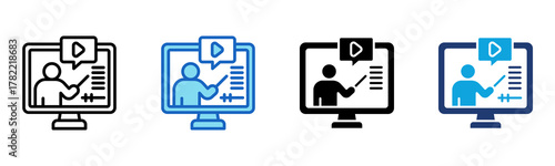 Video Lecture Icon Multi Style Vector Illustration