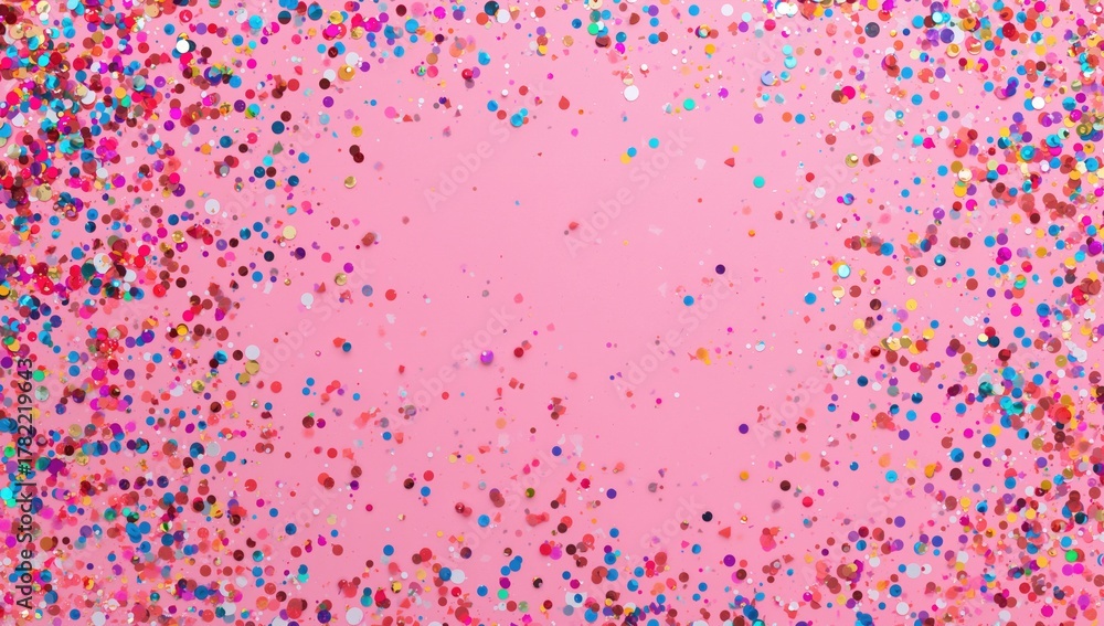 Obraz premium Colorful confetti scattered on a surface, vibrant backdrop for design and layout