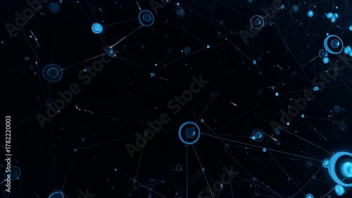Abstract Network of Glowing Blue Nodes and Lines on a Dark Background.