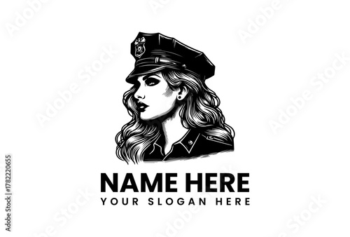 Elegant Police Officer Portrait Logo Design Featuring a Female Police Officer in Uniform - Perfect for Branding