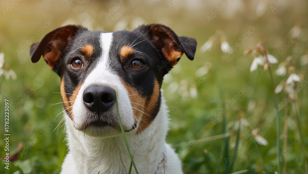 Fototapeta premium Close-up of a Jack Russell terrier's muzzle, highlighting intricate fur textures,