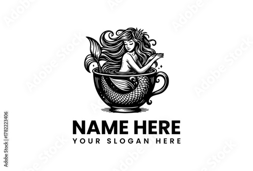 Mermaid in a Coffee Cup Logo Design Perfect for Cafes, Coffee Shops, and Beverage Brands!