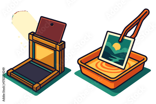 Concept showing analog darkroom development and digital image scanning process