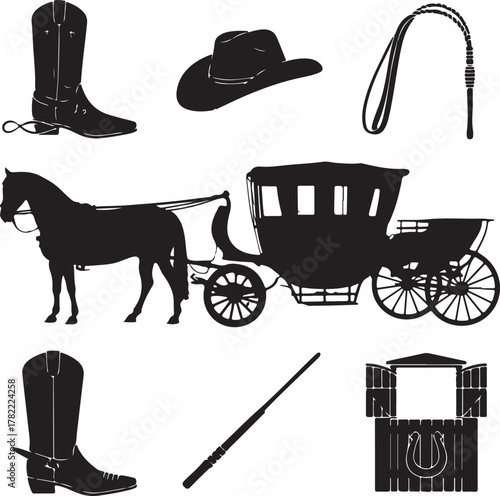 Wild West Themed Silhouette Icon Collection