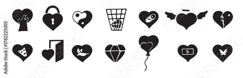 Set of heart icons isolated on a white background vector