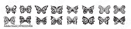 set of vector butterflies black colored different butterfly