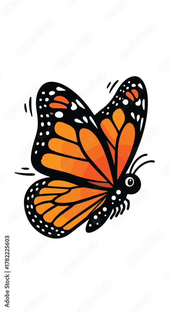 Fototapeta premium Vector Illustration of Monarch Butterfly in Minimalist Modern Style with Bright Orange and Black Colors