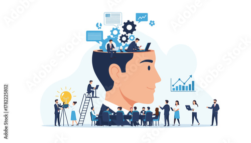 Innovative business minds collaborate, brainstorm ideas, and achieve growth within a dynamic corporate strategy session