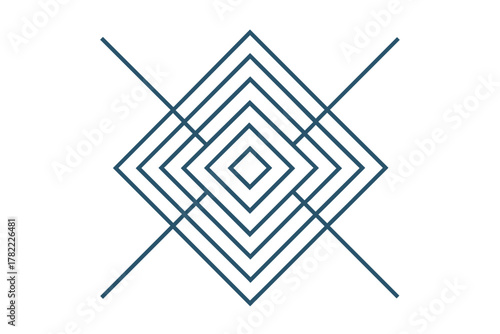 Abstract geometric pattern featuring concentric diamond shapes and intersecting diagonal lines