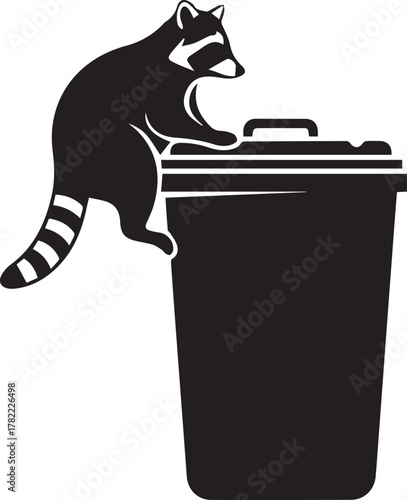 Curious raccoon climbs trash can bin searching for food nocturnal wildlife urban animal encounter