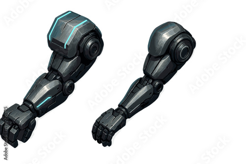 Detailed futuristic robotic arm design featuring glowing neon accents and metallic texture