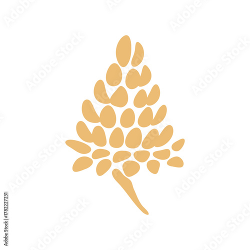 Abstract pine cone vector illustration. Stylized golden cedar cone silhouette isolated on white background. Minimal forest decoration for Christmas, autumn nature-themed designs and eco packaging