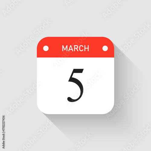 Vector icon page day calendar - 5 March month