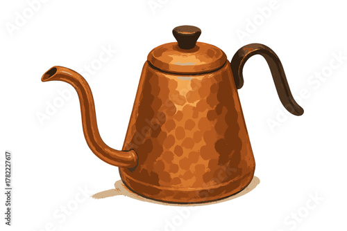 Vintage style hammered copper gooseneck kettle for pour-over coffee brewing