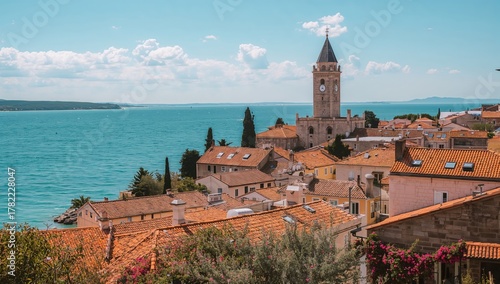 Fototapeta Naklejka Na Ścianę i Meble -  Scenic coastal architecture during the warm season, featuring seaside buildings and vacation spots