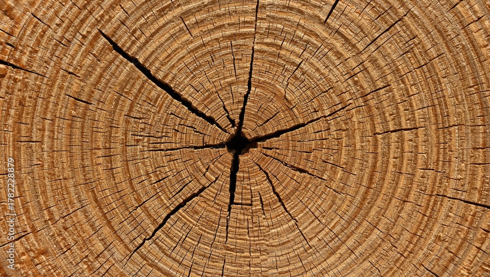 Fototapeta premium Detailed view of tree cross-section, showcasing natural wood grain patterns, seasonal change