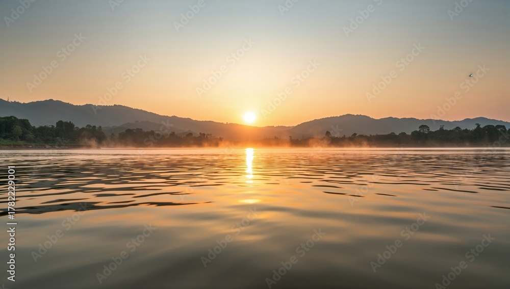 Fototapeta premium Morning view of the Mae Khong River, showcasing seasonal change